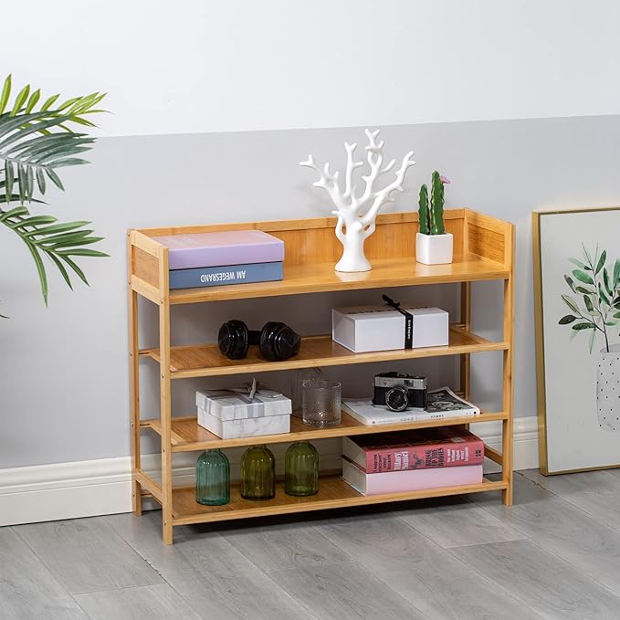 Bamboo Shoe Rack Organizer, 4 Tier Shoe Shelf Storage Organizer, for Entryway, Hallway, and Closet (Nature-31.5)