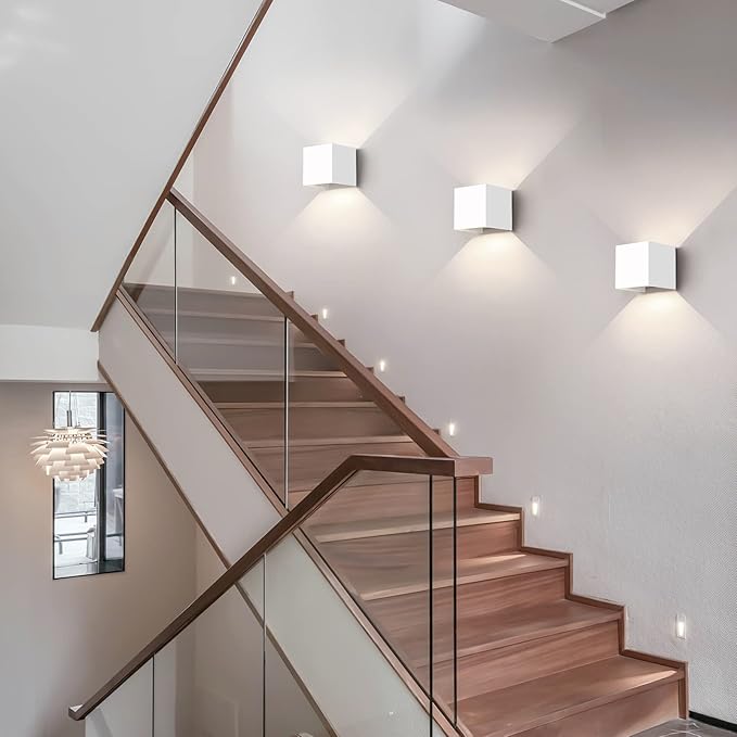 12W 2Pack Outdoor Wall Lights Exterior/Interior,LED White Outdoor Wall Sconces Light Fixtures Modern,IP65 Waterproof Square Aluminum Wall Lamps, Up and Down Lights 3000K Warm Lights