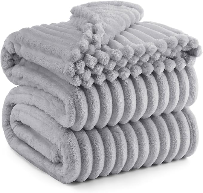Bedsure GentleSoft Blankets Queen Size for Bed - Cozy Soft Blankets for Women, Cute Large Fleece Throws for Girls, Light Gray, 90x90 Inches