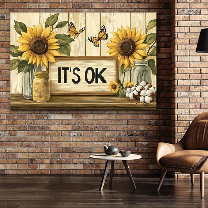 superbpag Vintage Kitchen Canvas Wall Art Yellow Sunflower Painting Picture Wall Decor for Kitchen Dining Room, Ready to Hang - 1.5 Inch Thickness