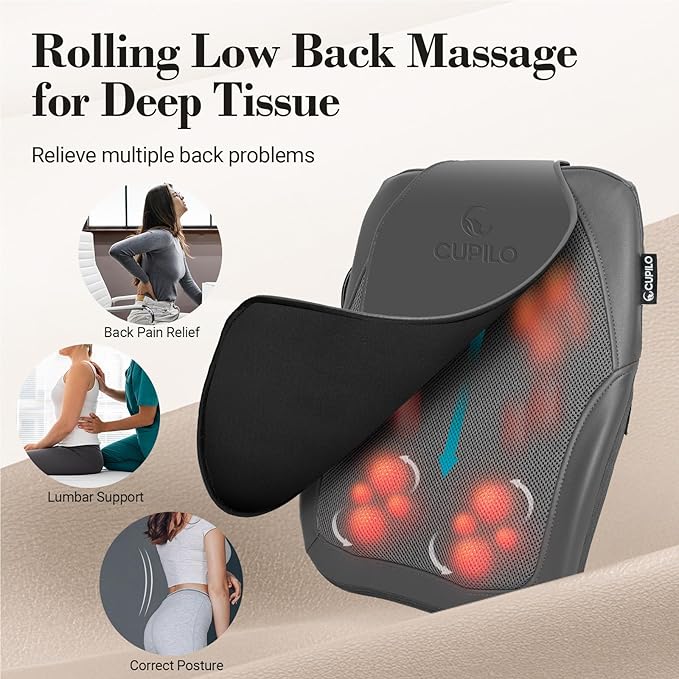 Shiatsu Low Back Massager - Gift for Women,Men, 3D Kneading Massage Pillow for Pain Relief,Rolling Massager for Home Office