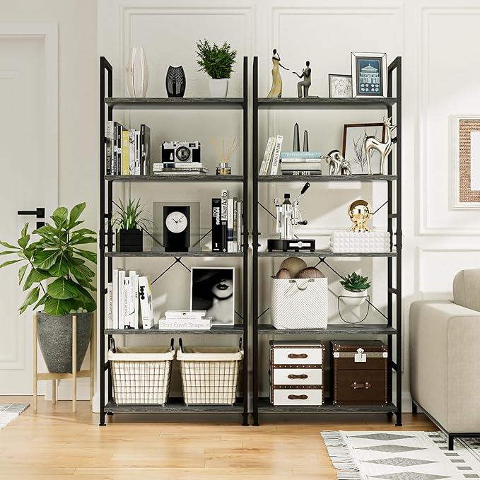 NUMENN 5 Tier Bookshelf, Tall Bookcase Shelf Storage Organizer, Modern Book Shelf for Bedroom, Living Room and Home Office, Dark Gray