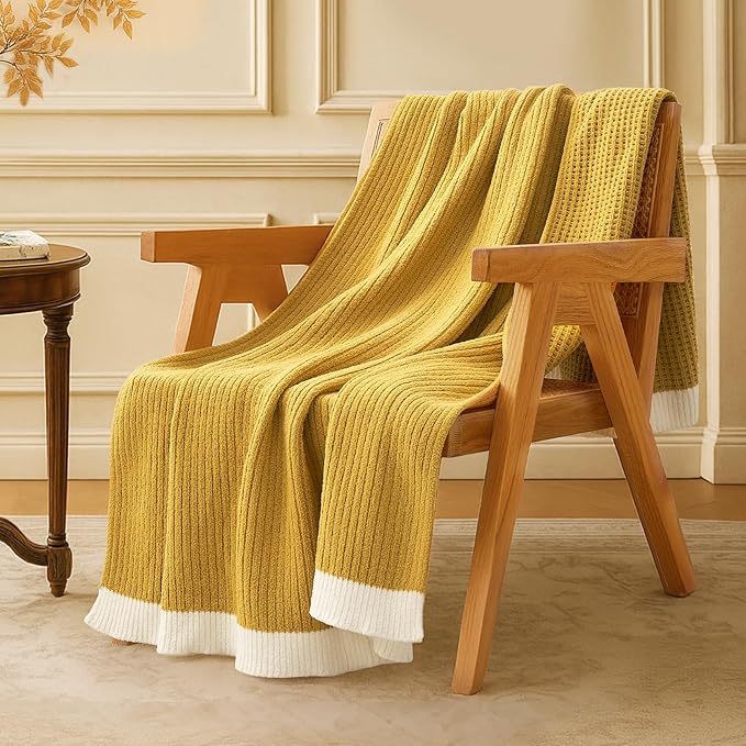 Amélie Home Waffle Throw Blanket for Couch, Soft Cozy Chenille Knit Blanket Warm Decorative Throw for Sofa, 50"x60", Ginger