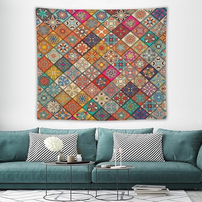 Kurtect Bohemian Tapestry,Vintage Style Colorful Geometric Stripe Abstract Pattern Tapestries for Party Beach Picnic Blankets Tablecloths Living Room Wall Deocr, 50x60 in