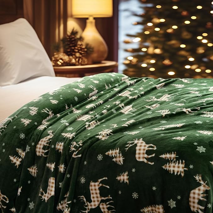 PHF Printed Fleece Blanket Queen Size, No Shed No Pilling Ultra Soft Plush Cozy Xmas Prints Theme Home Décor Flannel Blanket for Bed, Sofa, Couch and Gift, 90" x 90", Northern Winter