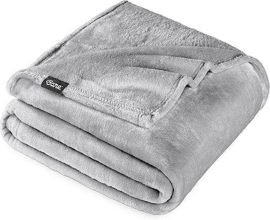 Bare Home Fleece Blanket - Throw/Travel - Ultra-Soft Lightweight for Bed, Sofa, and Couch - Luxury Microplush - Cozy Warm Blanket (Throw/Travel, Light Gray)