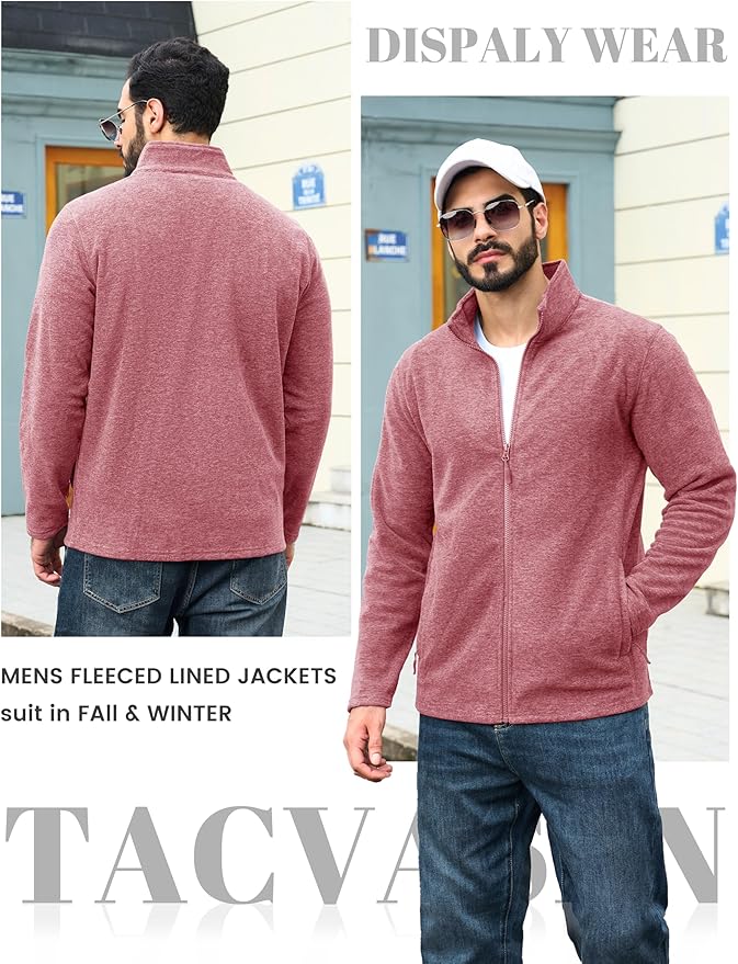 TACVASEN Men's Fleece Jackets Full Zip Lightweight Jacket Casual Soft Warm Coats with Pockets