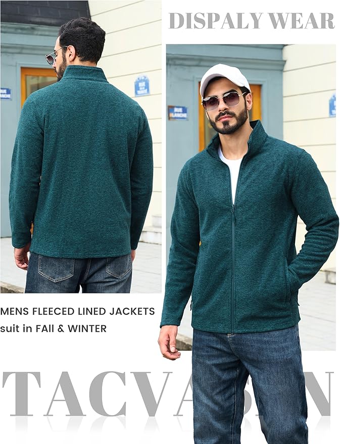 TACVASEN Men's Fleece Jackets Full Zip Lightweight Jacket Casual Soft Warm Coats with Pockets