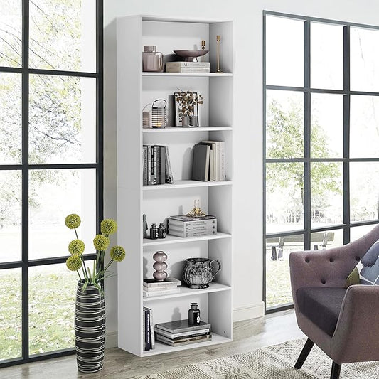 71" Tall Bookcase, 6-Tier Open Display Storage Shelves, Floor Standing Large Book Shelf for Living Room, Home Office, Bed Room, White