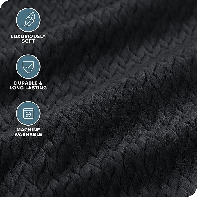 Bare Home Textured Fleece Blanket - Throw/Travel - Ultra-Soft Lightweight for Bed, Sofa, and Couch - Luxury Microplush - Cozy Warm Blanket (Throw/Travel, Chevron Black)