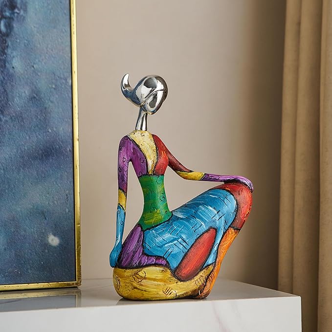 Octdays Art Female Sculpture Figurines, Abstract Woman Statue for Home Decor, Modern Colorful Sculpture Decorations for Living Room Shelf Office Cabinet Accents (Colorful-A)