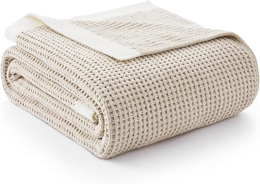 Amélie Home Waffle Throw Blanket for Couch, Soft Cozy Chenille Knit Blanket Warm Decorative Throw for Sofa, 50"x60", Beige