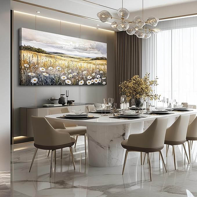 ZUITINGHUA Canvas Wall Art For Living Room Large Wall Decor For Office Bedroom Decoration White Flower Landscape Picture Grassland Painting Artwork Room Wall Mural Aesthetic Home Decor 30x60 In