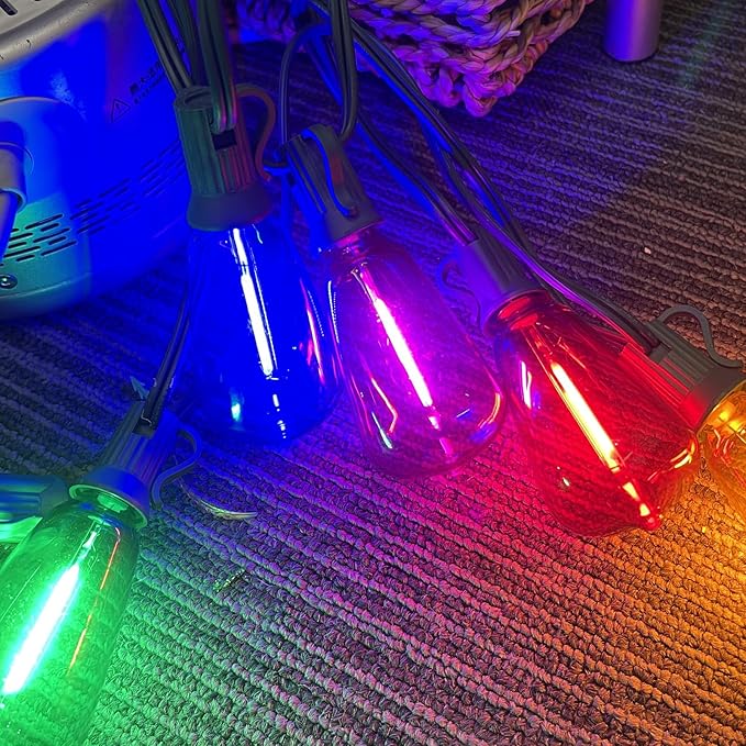 Abeja 50Ft ST38 Outdoor String Lights, Multicolor Patio Lights with 25+2 ST38 Edison Colorful Bulbs, LED Shatterproof Colorful String Lights for Outside Bistro Christmas Patio Party Decorations