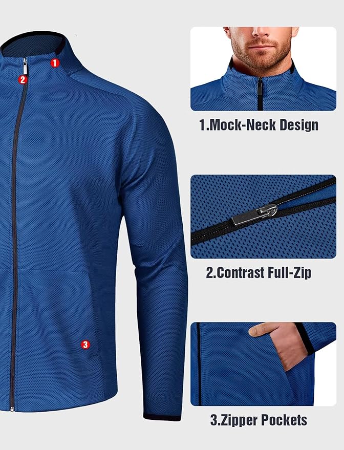 Zengjo Men's Track Jackets Full Zip Running Athletic Workout Lightweight Windproof Jacket with Zipper Pockets Quick Dry