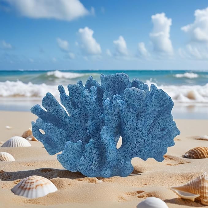 Coral Reef Decor Home Statue,Coastal Beach Nautical Decor,Aquarium、Desk、Bathroom、Room、Shelf Statue,Ocean Themed Gifts (D-Deep Blue)