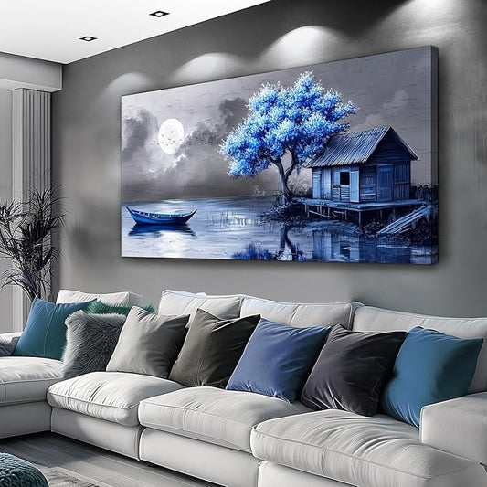ZUITINGHUA Large Wall Decor For Living Room Canvas Wall Art For Office Modern Wall Decorations For Bedroom Boat Landscape Painting Seaside Pictures Artwork Room Home Decor 24x48 In