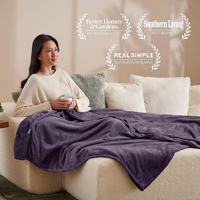 Bare Home Fleece Blanket - Throw/Travel - Ultra-Soft Lightweight for Bed, Sofa, and Couch - Luxury Microplush - Cozy Warm Blanket (Throw/Travel, Eggplant)