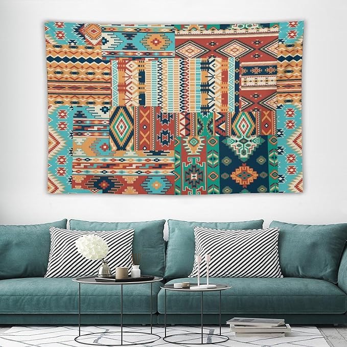Kurtect Aztec Tapestry,Southwestern Tribal Native American Vintage Abstract Pattern Tapestries for Party Beach Picnic Blankets Tablecloths Living Room Wall Deocr, 60x90 in