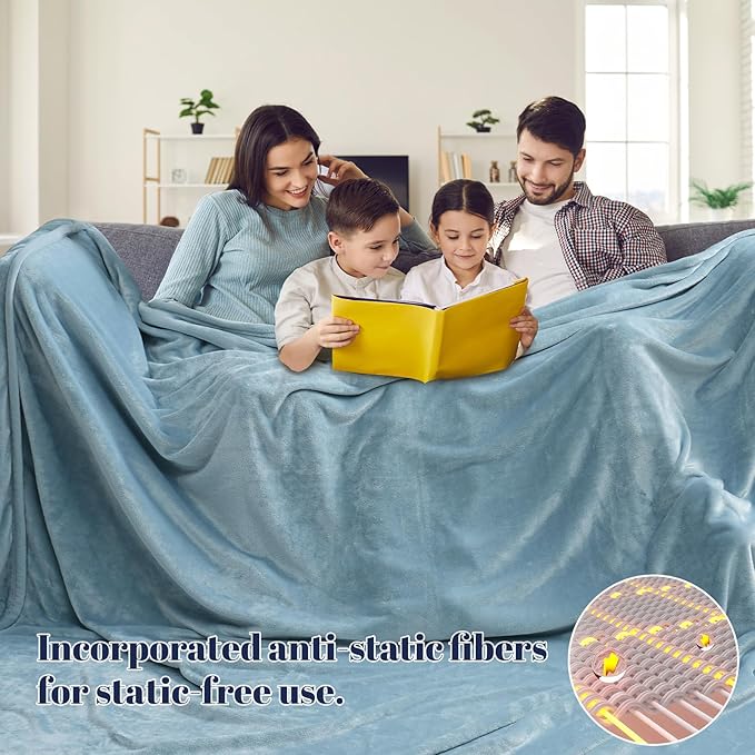 PHF Oversized King Fleece Blanket 120"x120", No Shed No Pilling Big Soft Blanket, Extra Large 10'x 10' Lightweight for Bed, Sofa Travel and Camping, Suitable for All Season, Dusty Blue