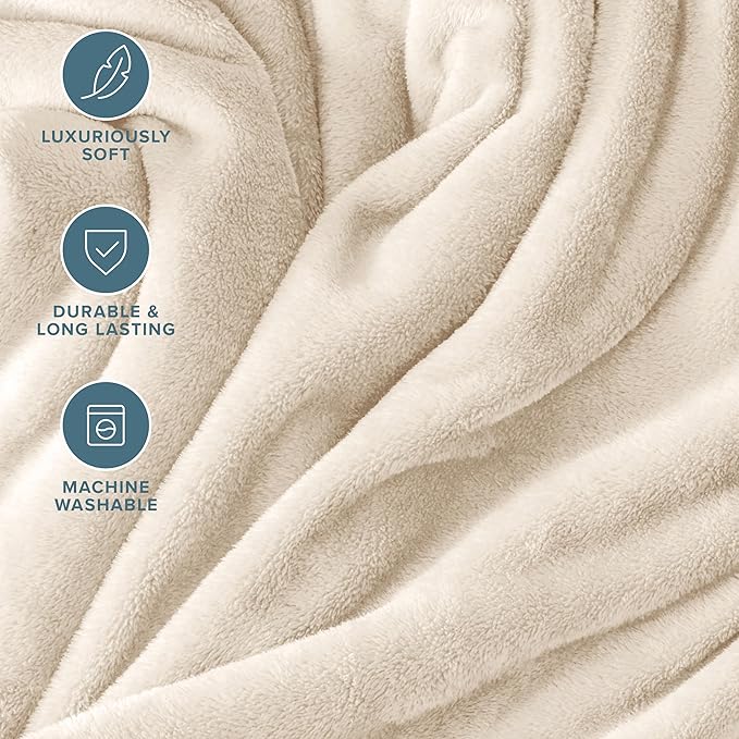 Bare Home Fleece Blanket - Throw/Travel - Ultra-Soft Lightweight for Bed, Sofa, and Couch - Luxury Microplush - Cozy Warm Blanket (Throw/Travel, Vanilla)