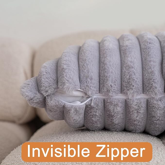 Double-Sided Faux Fur Plush Throw Pillow Covers 18x18 Set of 2 Fuzzy Striped Soft Cozy Pillowcase Luxury Decorative Pillows Square Shaggy Cushion Covers for Couch Sofa Bed,Light Gray