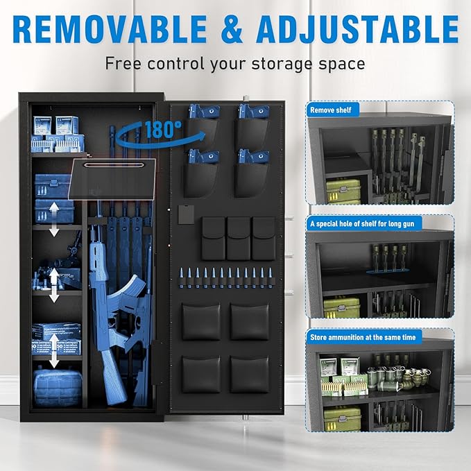 15-20 Gun Safe for Rifles and Pistols, Large Unassembled Rifle Safe with Adjustable Shelf & Gun Rack, Quick Access Gun Cabinet for Home and Shotguns with Mute Function & Dual Alarm