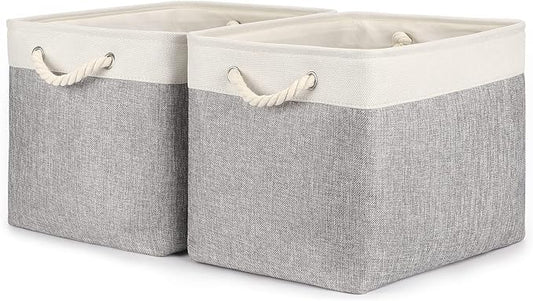 Bidtakay Storage Baskets for Organizing Large Storage Bins for Shelves 2 Pack 16x12 in Fabric Baskets for Blanket Nursery Toy Storage Collapsible Organizer Bins Closet Organizers Storage-Grey&amp;White