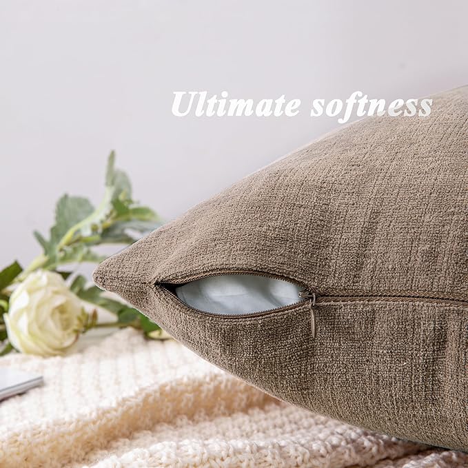 GAWAMAY Decorative Throw Pillow Covers 16x16 Inch Set of 2, Super Soft Chenille Square Pillows Farmhouse Fall Pillowcase for Living Room Bedroom Sofa Couch Cushion Cover Taupe Gray 40x40cm