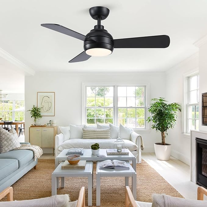 42 Inch Ceiling Fans with Lights, Black Ceiling Fan with Light and Remote Control, Reversible, 6 Speeds, 3CCT, Dimmable, Modern LED Ceiling Fan for Bedroom, Indoor/Outdoor