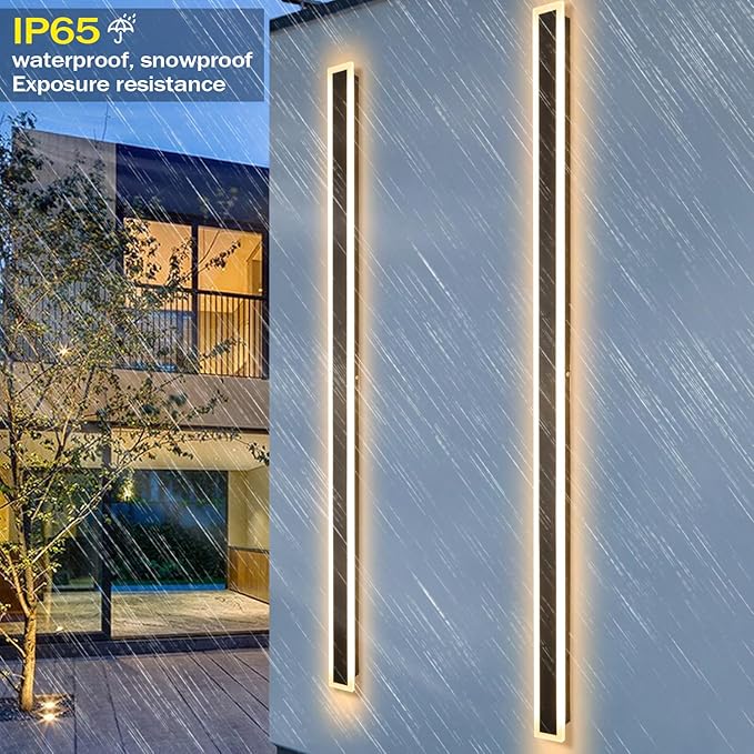 2 Pack 92 Inch Modern Outdoor Wall Light, 3000K Black Exterior Light Fixtures Wall Mount Ip65 Waterproof Modern Porch Lights Wall Sconce Long Linear Outside Lighting for House
