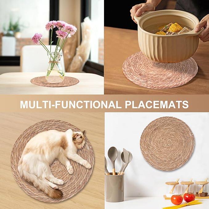 10 Pack 13 in Round Woven Placemats Plate Chargers,Rattan Wicker Table Mats Jute Braided Chargers for Dinner Plates，Boho Farmhouse Rustic Woven Place Mats for Dining Table Decor