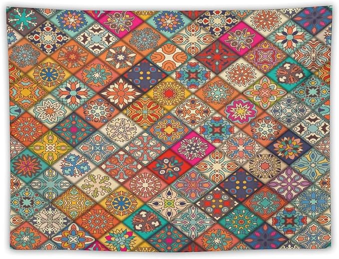Kurtect Bohemian Tapestry,Vintage Style Colorful Geometric Stripe Abstract Pattern Tapestries for Party Beach Picnic Blankets Tablecloths Living Room Wall Deocr, 30x40 in