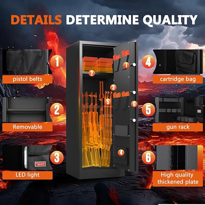 10-14 Gun Cabinet,Large Gun Safe for Rifles and Pistols,Shotgun Safe,Gun Safes for Rifle and Password Lock,Gun Cabinet for Home with Adjustable Shelves with Dual Alarm & Mute Mode