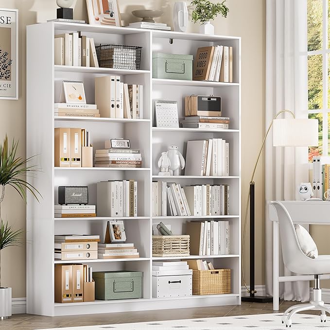 White Bookcase with 24 Open Shelves, 6 Tier Large Bookshelfs, 70.8 Inch Tall Bookshelf and Bookcases for Living Room, Bedroom, Home Office Library