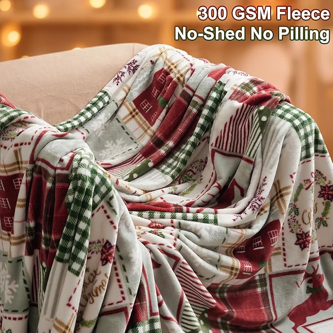 PHF Printed Fleece Blanket Twin Size, No Shed No Pilling Ultra Soft Plush Cozy Xmas Prints Theme Home Décor Flannel Blanket for Bed, Sofa, Couch and Gift, 66" x 90", Rindeer