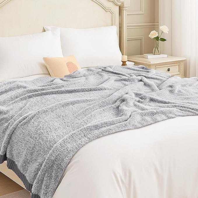Amélie Home Knit Throw Blanket for Couch, Super Soft Cozy Fuzzy Plush Throws for Sofa Bed Living Room, 60" x 80", Heather Grey