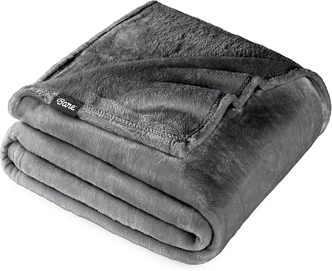 Bare Home Fleece Blanket - Throw Travel Blanket - Gray - Lightweight Blanket for Bed, Sofa, Couch, Movie Night, Camping, and Travel - Microplush - Ultra Soft Warm Blanket (Throw/Travel, Gray)