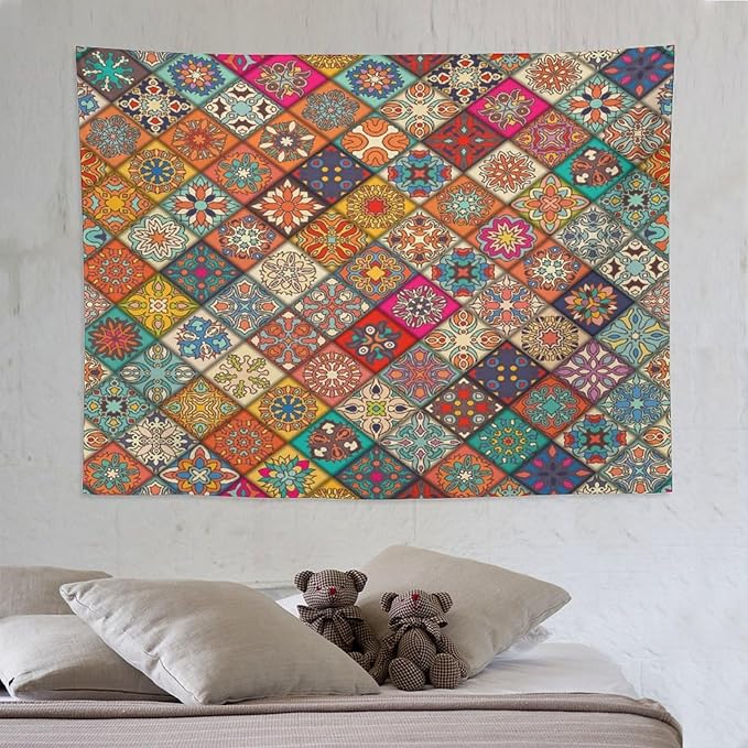 Kurtect Bohemian Tapestry,Vintage Style Colorful Geometric Stripe Abstract Pattern Tapestries for Party Beach Picnic Blankets Tablecloths Living Room Wall Deocr, 60x80 in