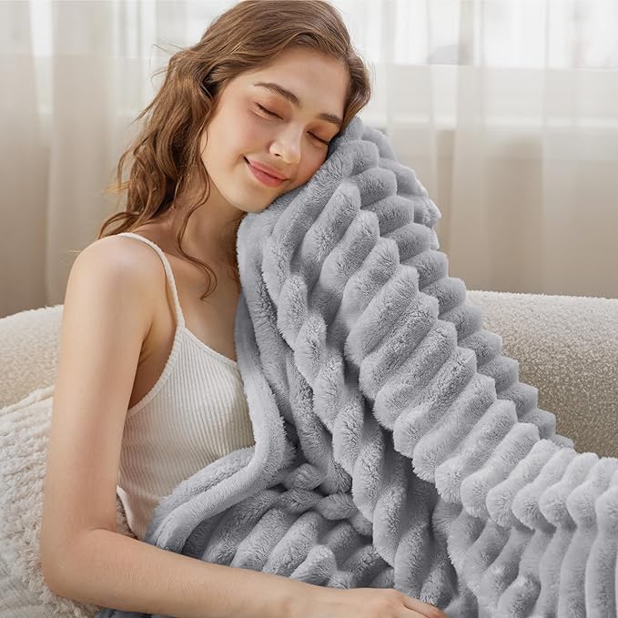 Bedsure GentleSoft Gray Throw Blanket for Couch - Cozy Soft Blankets for Women, Cute Small Fleece Throws for Girls, Light Gray, 50x60 Inches