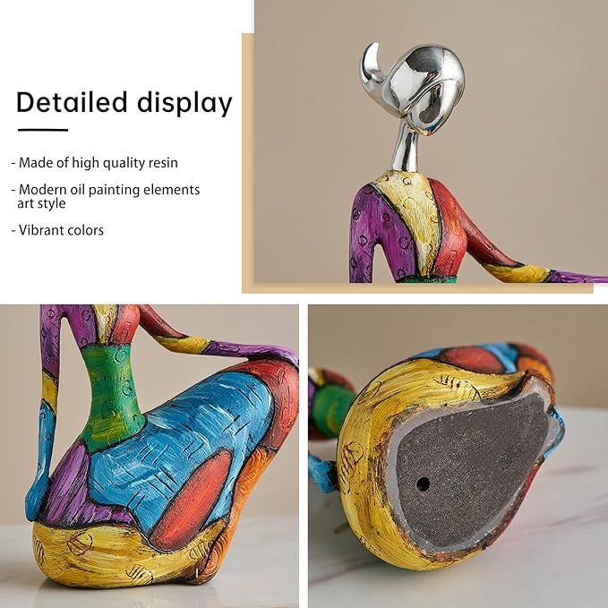 Octdays Art Female Sculpture Figurines, Abstract Woman Statue for Home Decor, Modern Colorful Sculpture Decorations for Living Room Shelf Office Cabinet Accents (Colorful-A)