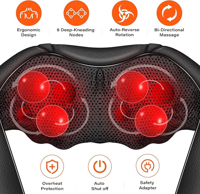 Electric Neck Massager, Neck and Back Massager with Heat, Shiatsu Massage Pillow for Back, Shoulder, Muscle Pain Relief, Ideal Fits for Parents
