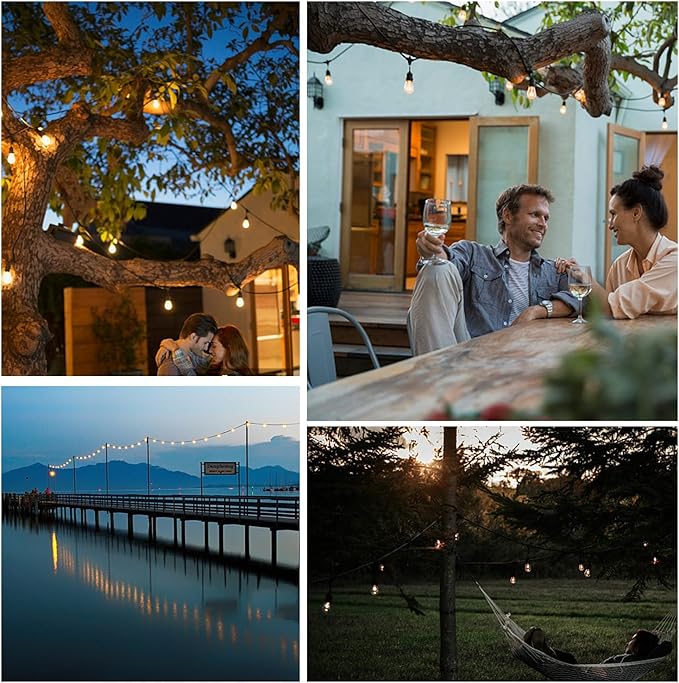 48ft LED Outdoor String Lights with 15+1(Spare) 1W Shatterproof Bulbs, Black Waterproof IP65 Connectable Outdoor Decorative Lights for Garden Patio Cafe Bistro Backyard Porch, ETL Listed