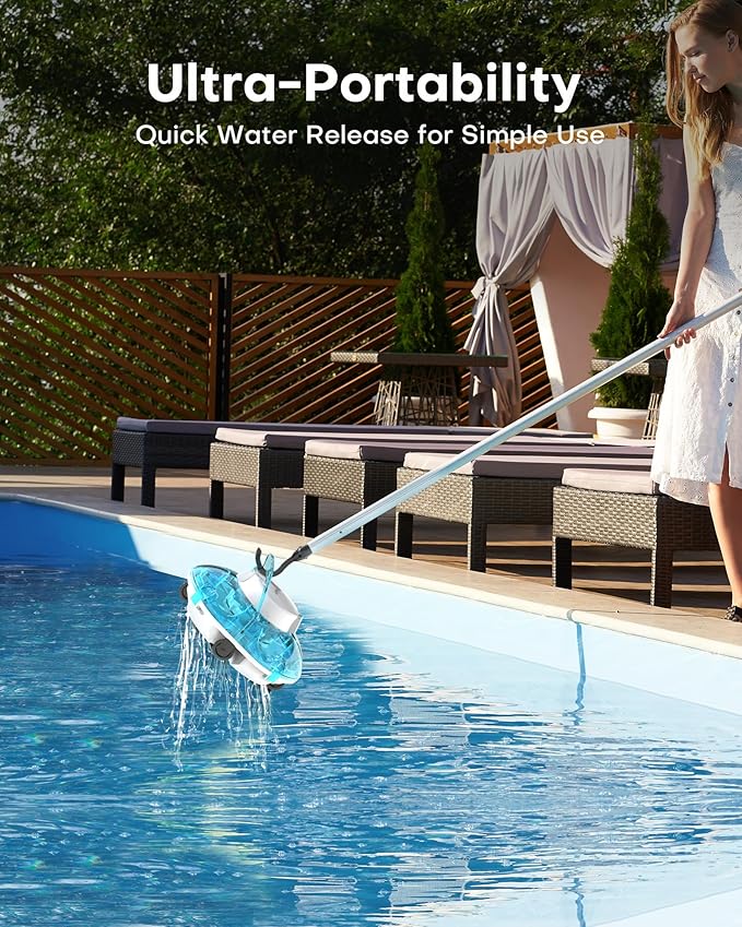 (2025 Upgrade) Cordless Robotic Pool Cleaner, Lasts 75 Min, Automatic Vacuum for Above-Ground Pools up to 645 Sq.ft,Portable, Self-Parking,Light Blue