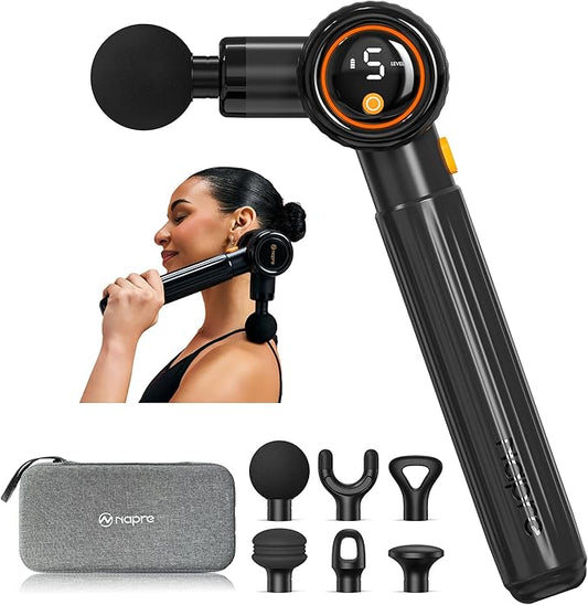 NAPRE Massage Gun with Extension Handle and 3 Adjustable Angles,Deep Tissue Back Massage for Neck/Shoulders/Waist/Legs/Body Pain Relief,Handheld Percussion Muscle Massager with Portable Case,Black