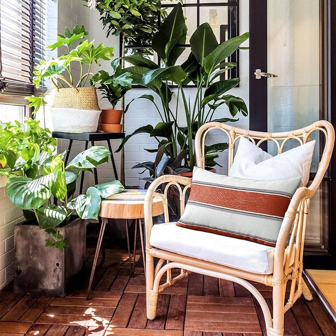 AmHoo Pack of 2 Farmhouse Linen Throw Pillow Cover Cushion Stripe Decoration Buffalo Retro Pillowcase with Hidden Zipper for Sofa Bedroom Car 12 x 20 Inch Burnt Orange