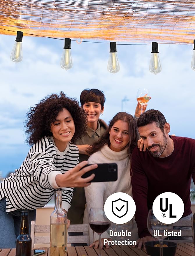 Abeja ST40 45Ft String Light with 30 LED Vintage Light Bulbs(2 Spare), E17 Scoket Base, ST40 LED Patio String Lights UL Listed for Patio Backyard Garden Bistro Porch String Lights, Black