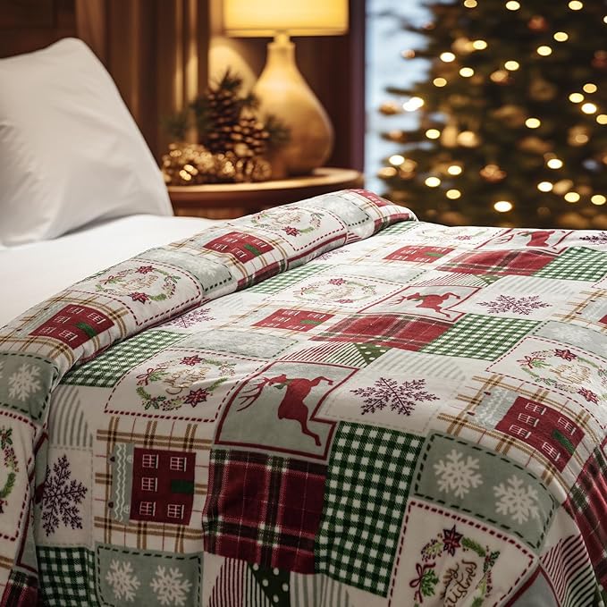 PHF Printed Fleece Blanket Twin Size, No Shed No Pilling Ultra Soft Plush Cozy Xmas Prints Theme Home Décor Flannel Blanket for Bed, Sofa, Couch and Gift, 66" x 90", Rindeer