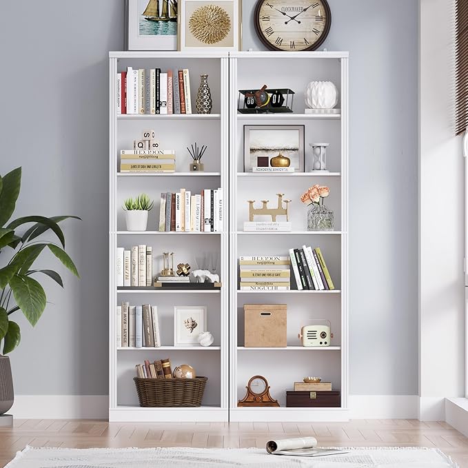 75" Tall Bookshelf, 6-Tier Floor Standing Bookcase with Adjustable Shelves, 24" Wide Open Storage Shelf, Modern Display Organizer for Home Office, Living Room, Bedroom, Study