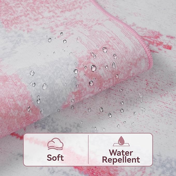 Kelarea Pink Nursery Rug for Baby Girl, 8x10 Modern Abstract Washable Rugs for Kid's Bedroom, Low Pile Non Slip Large Carpet for Dorm, Living Room, Kids Playroom
